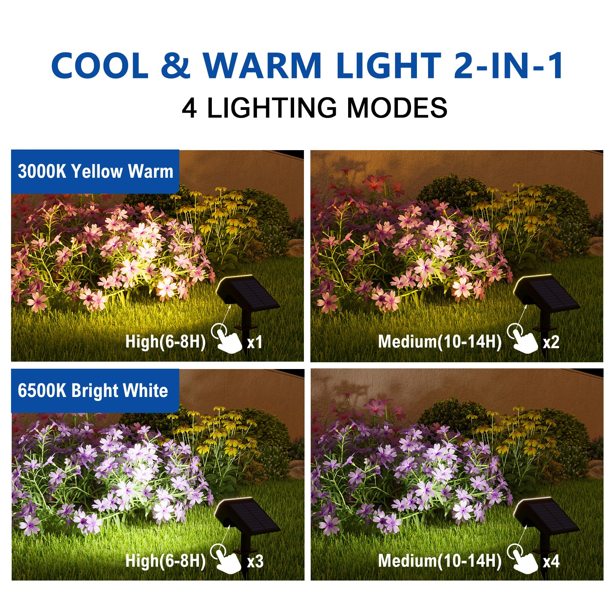 JEJOT solar spot light shows dual color temperature options for flexible mood lighting.