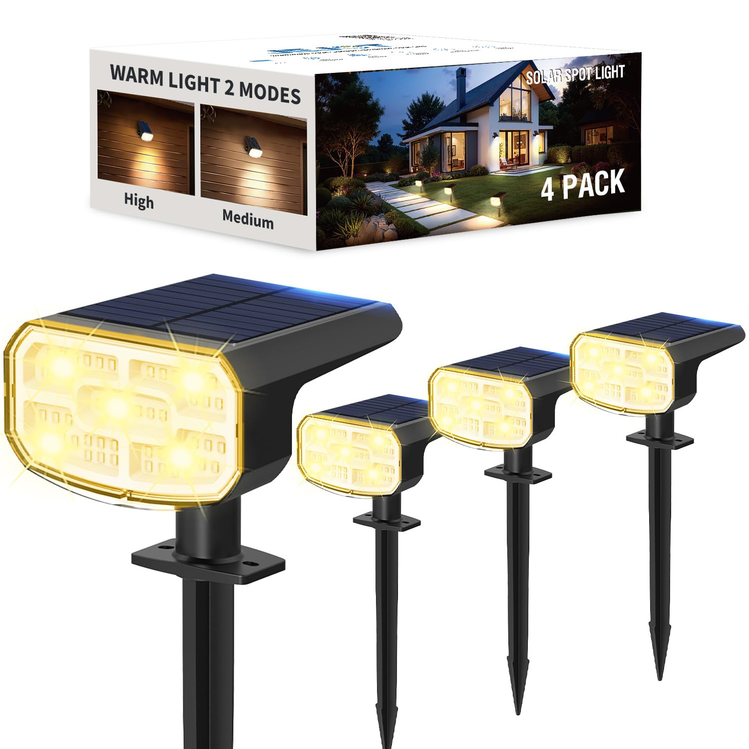 JEJOT solar spot light lighting the front yard path for safe after-dark navigation.