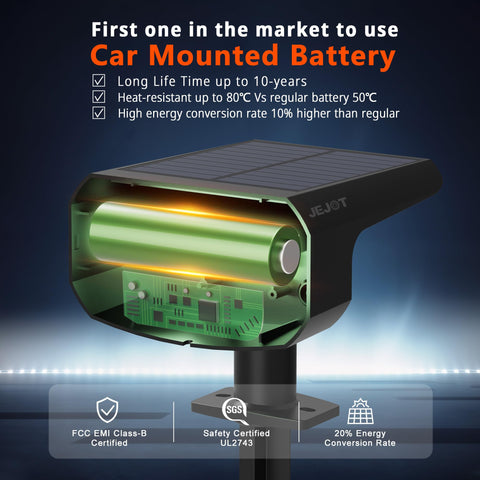 JEJOT solar spot light IP65 waterproof seal withstands weather for year-round use.