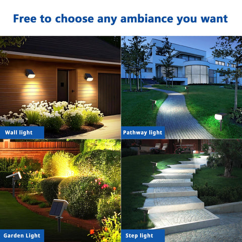 JEJOT solar spot light can be staked in grass or mounted on a wall.