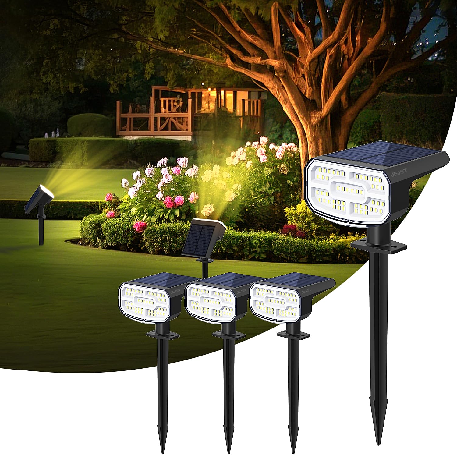 JEJOT solar spotlight outdoor IP65 waterproof for durable garden lighting.