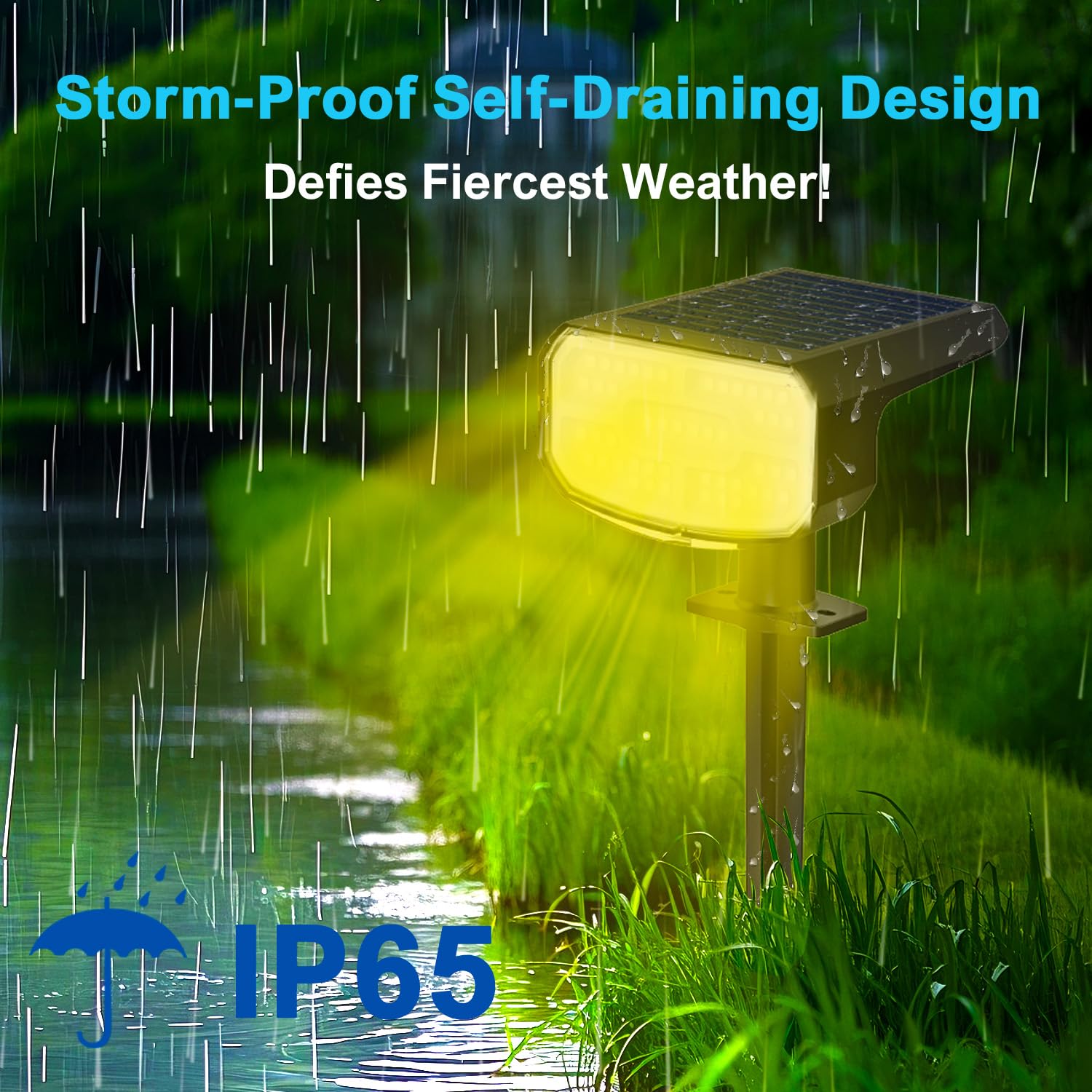 JEJOT solar spotlight wall or ground mounting for flexible setup.