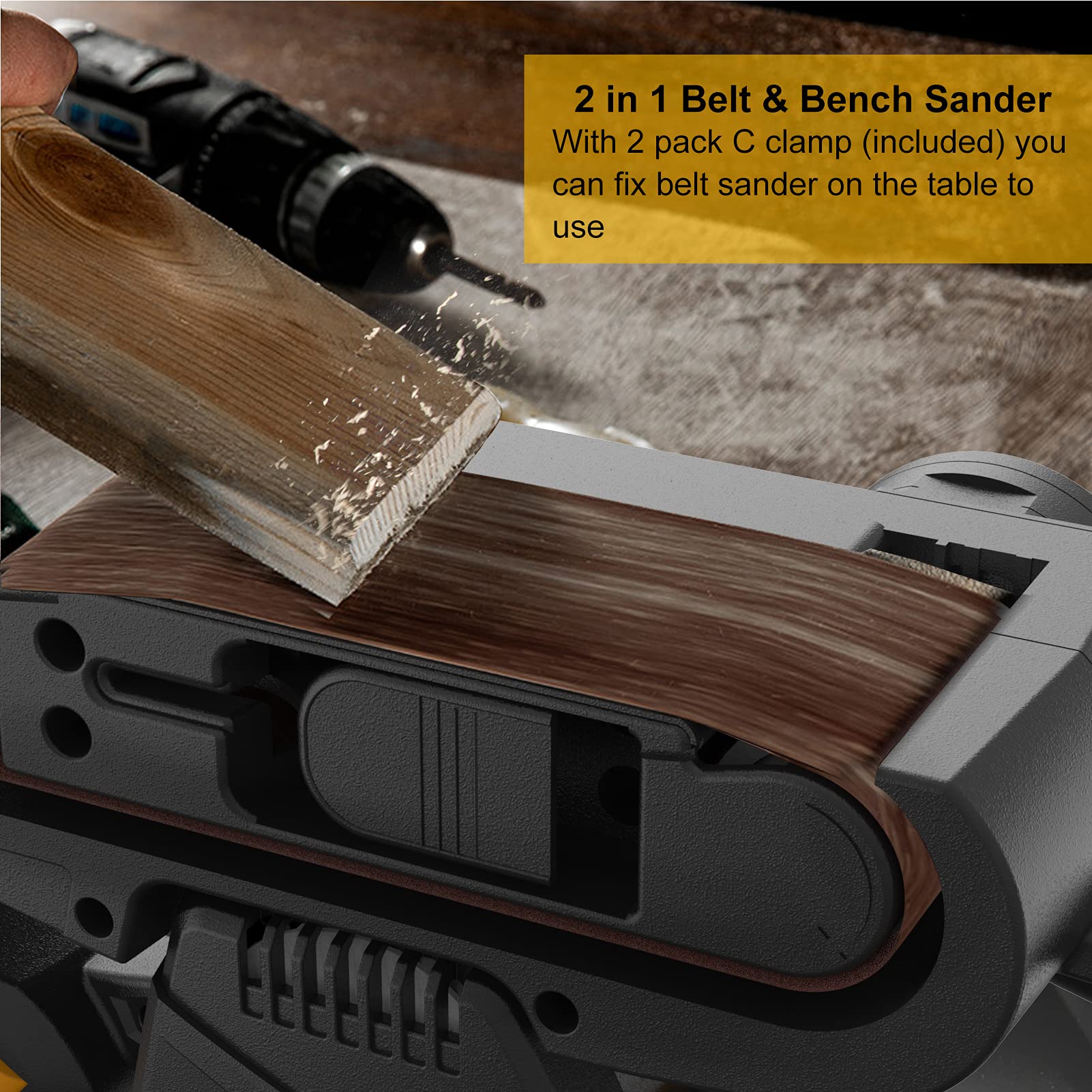 Jellas bench sander function with clamps for tabletop use