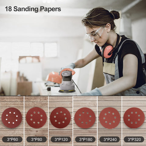 Jellas OS280 includes 18 sandpapers for versatile materials