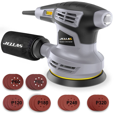 Jellas OS280 5-inch sander with rotating base for smooth, even finish