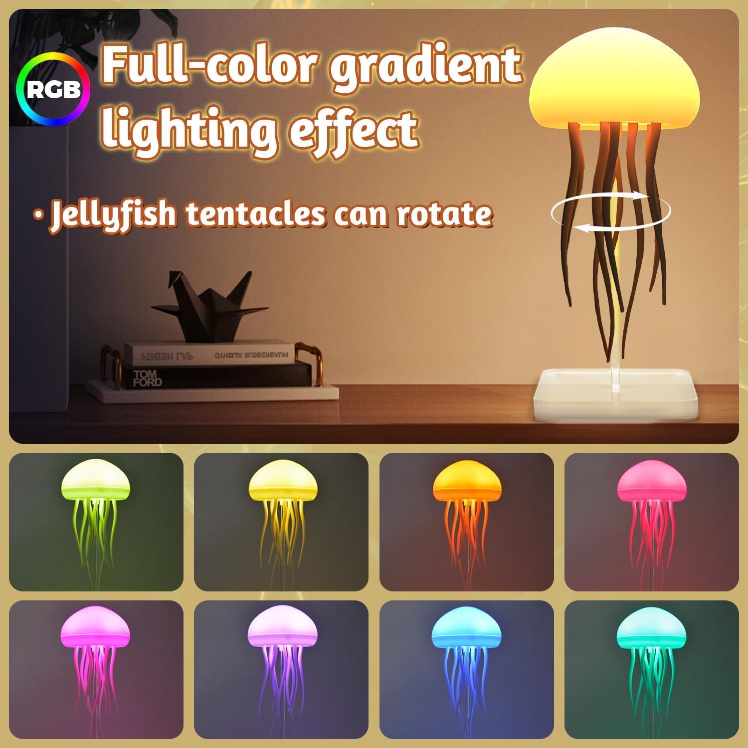 Jellyfish Lamp features dynamic tentacles for a captivating, hypnotic display.