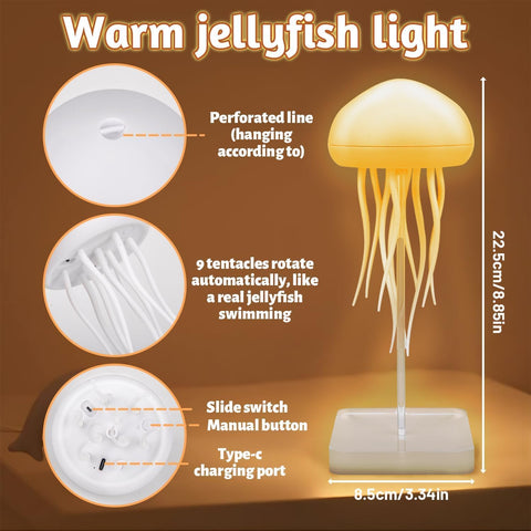 Rechargeable jellyfish lamp with a 1000mAh battery for cordless use.
