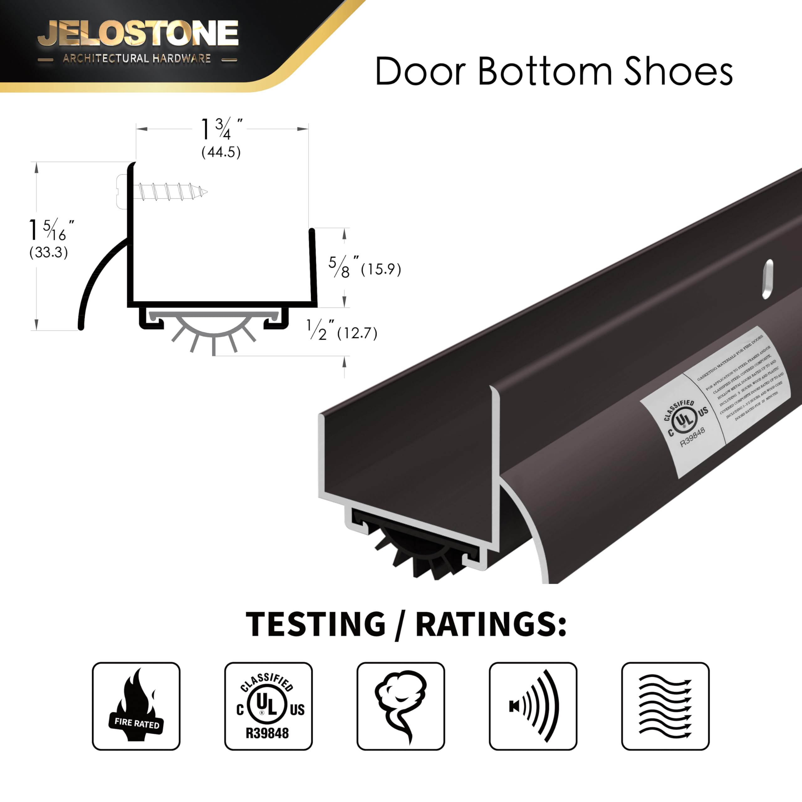 JELOSTONE door bottom shoe vinyl insert provides air and dust seal from the side view.