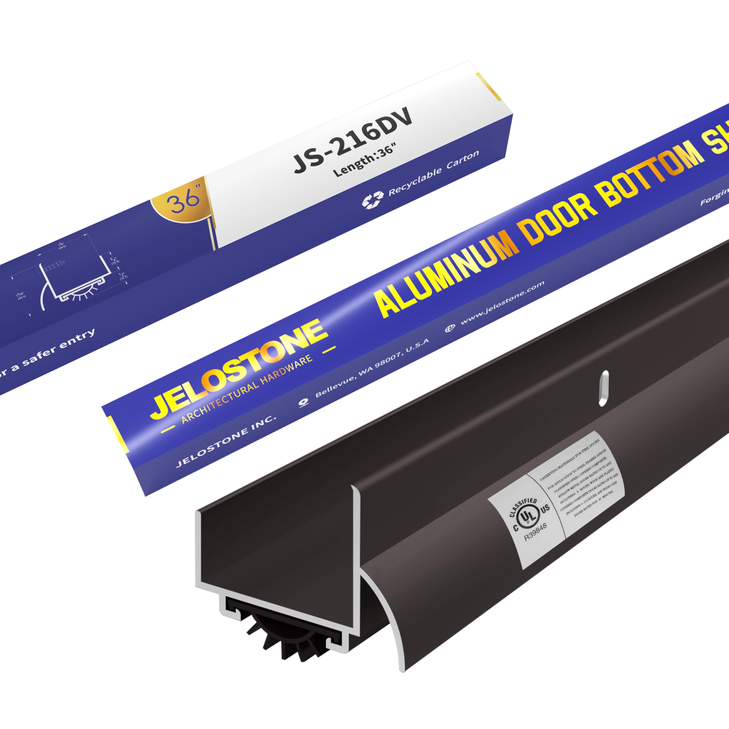 JELOSTONE U-shaped door bottom shoe with drip cap seals gaps and reduces drafts.