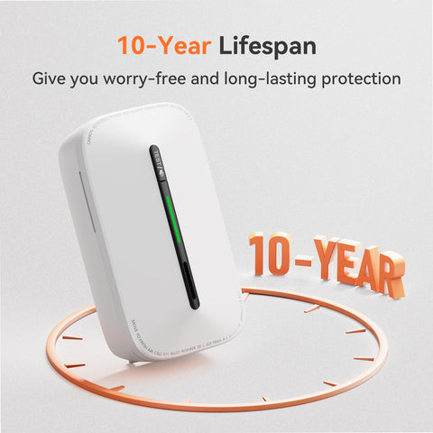 Jemay plug-in CO detector with battery backup stays powered during outages for continuous protection.
