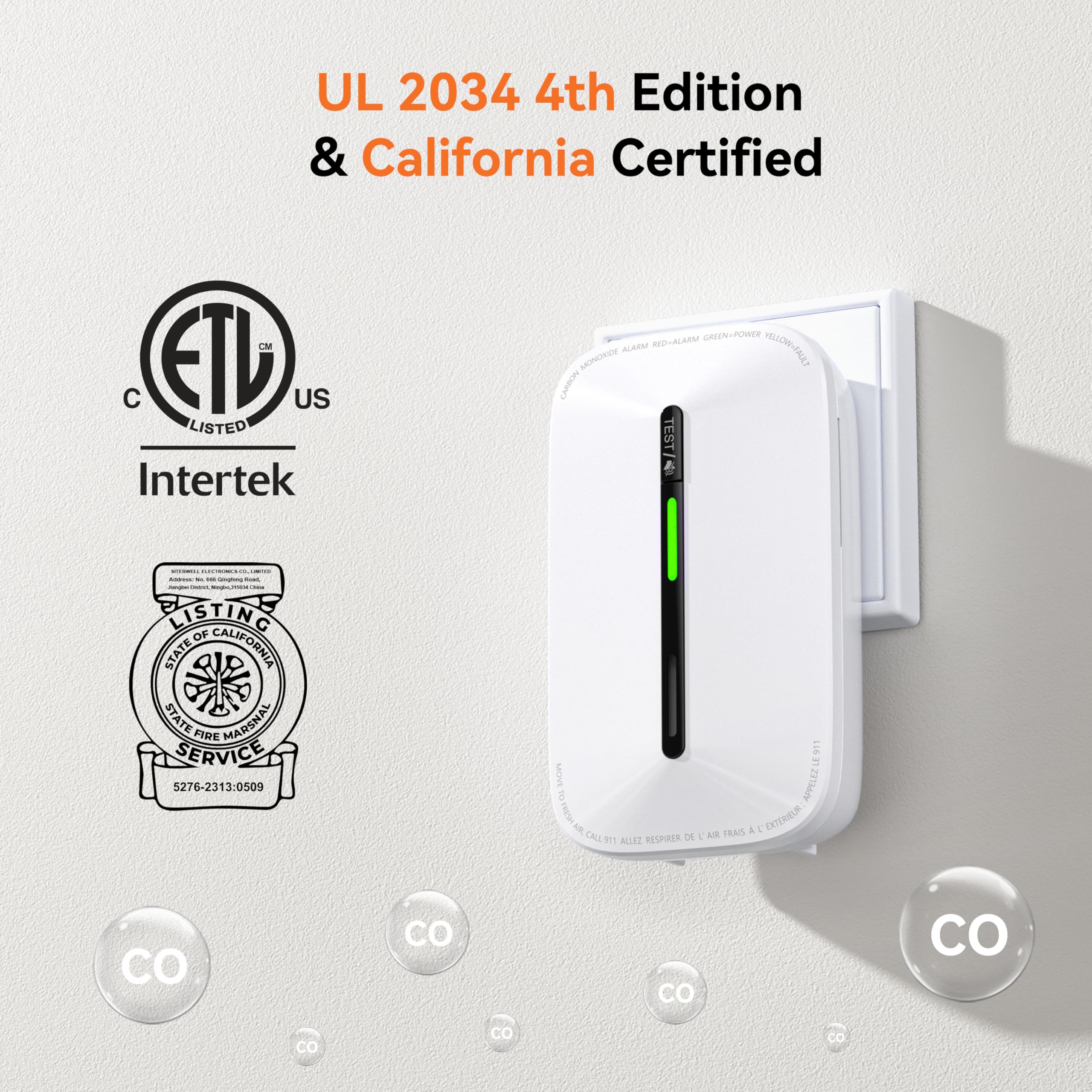 Jemay plug-in CO detector LCD display shows clear CO readings for easy monitoring.