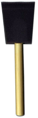 Jen Manufacturing 2-inch foam brush close-up on wood handle for smooth coverage.