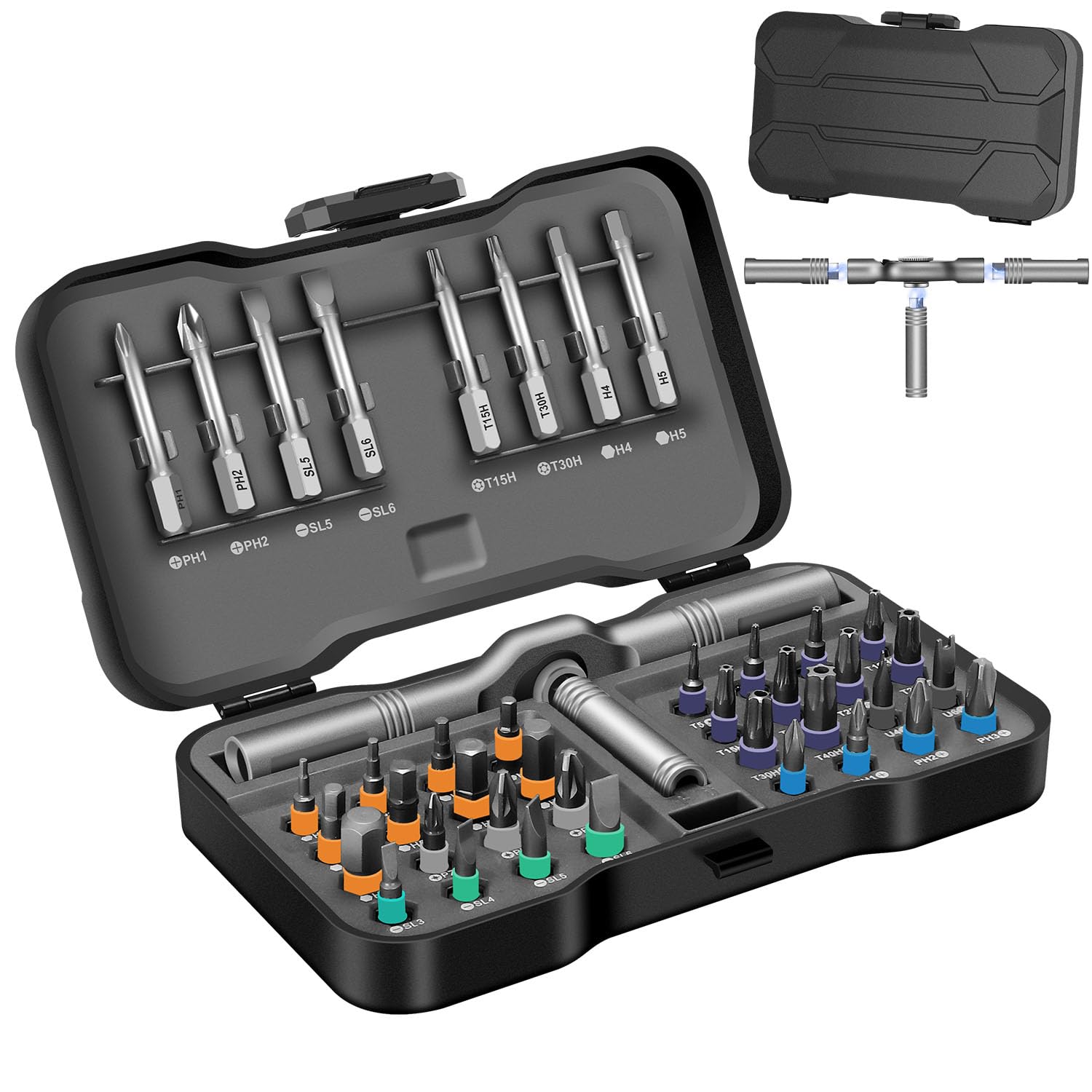 JENABOM 42-in-1 set with magnetic handle for quick bit setup.
