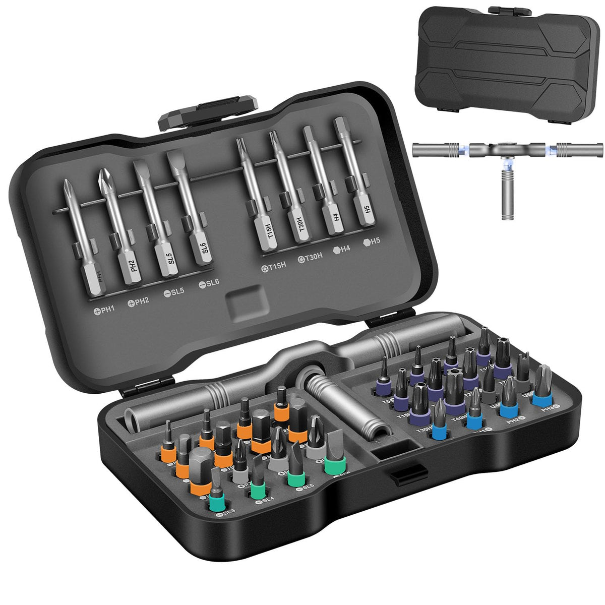 JENABOM 42-in-1 set with magnetic handle for quick bit setup.