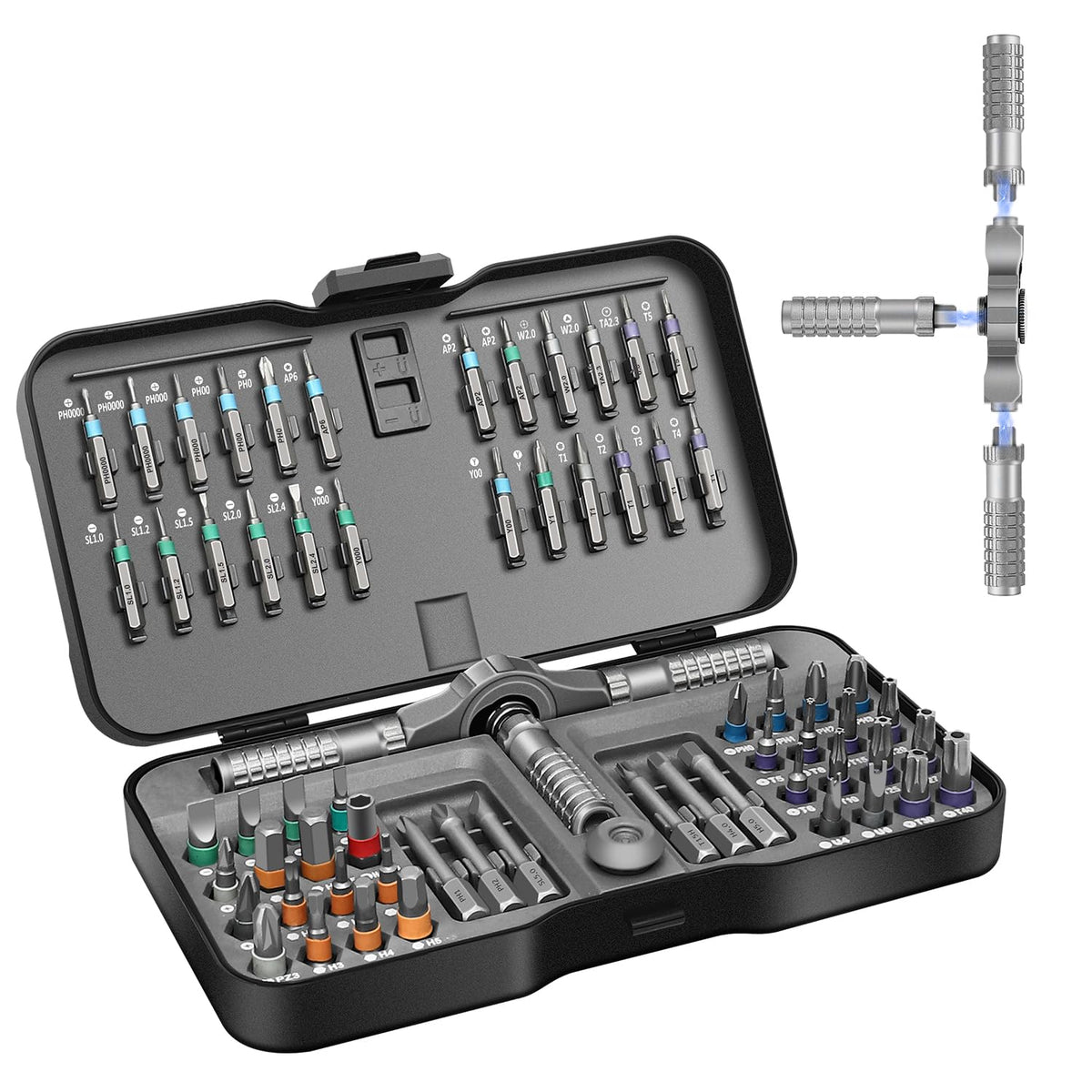 JENABOM 66-in-1 magnetic screwdriver set viewed as complete kit for versatile repairs