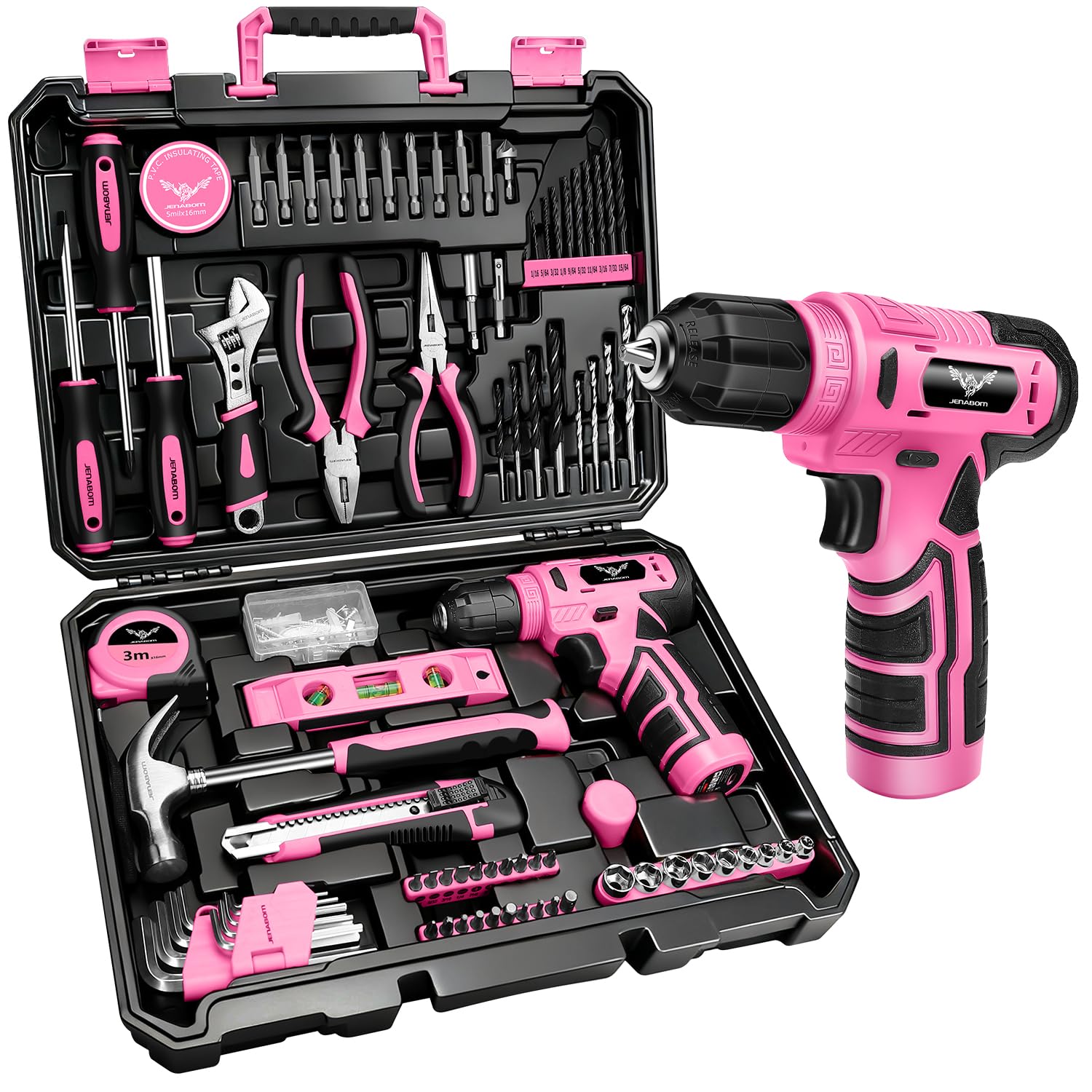 JENABOM 8V pink cordless drill with LED light for tight-space work