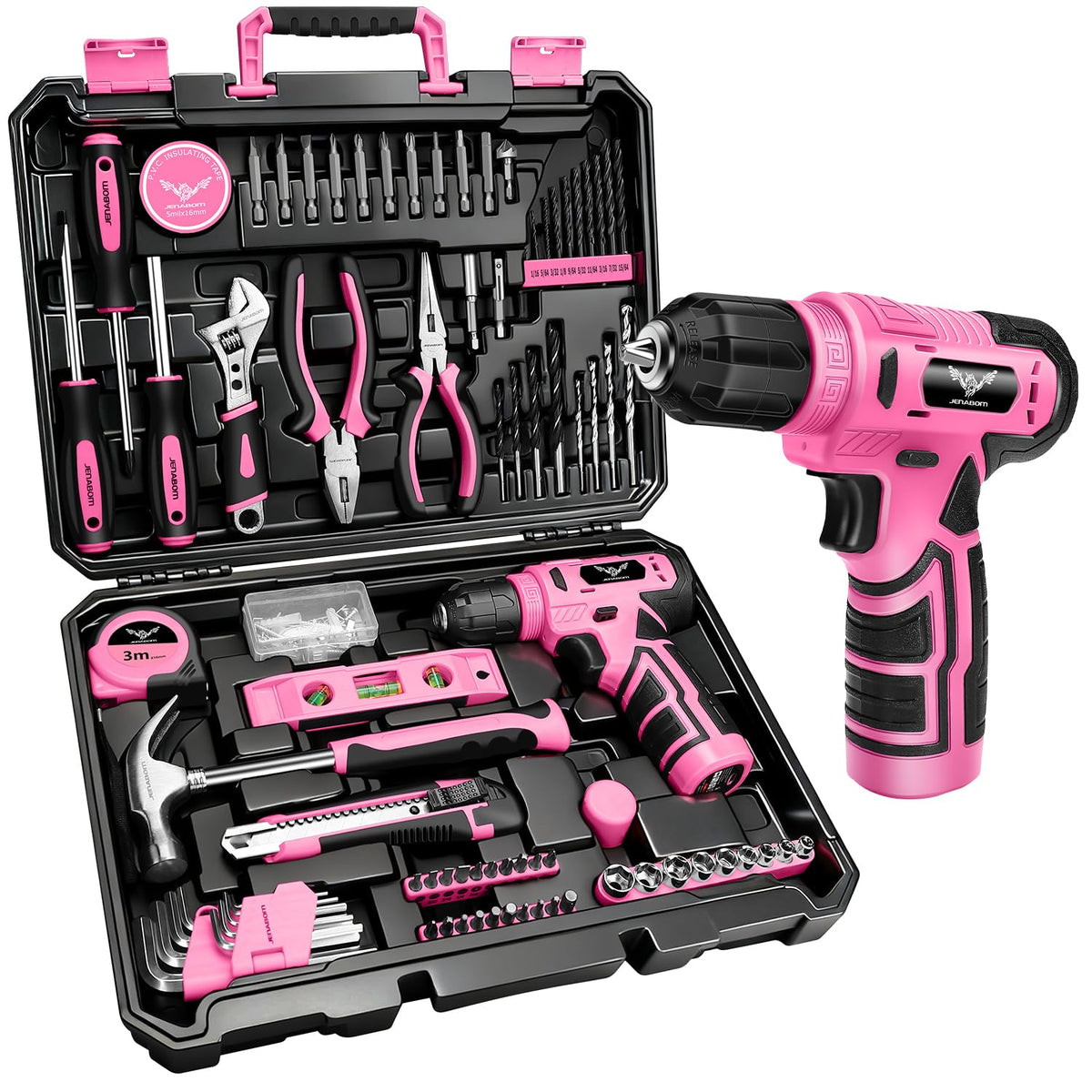 JENABOM 8V pink cordless drill with LED light for tight-space work