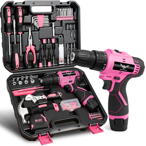 JENABOM pink 12V cordless drill with LED for dim workspaces
