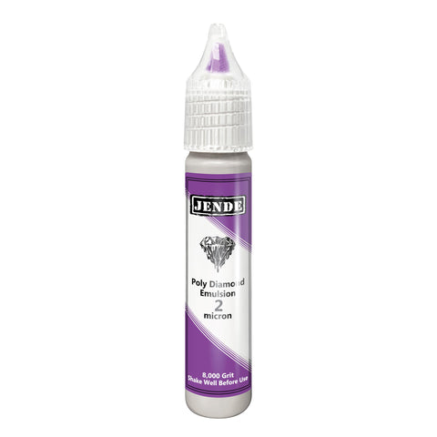 Jende 2 Micron poly diamond emulsion bottle closeup for precise stropping