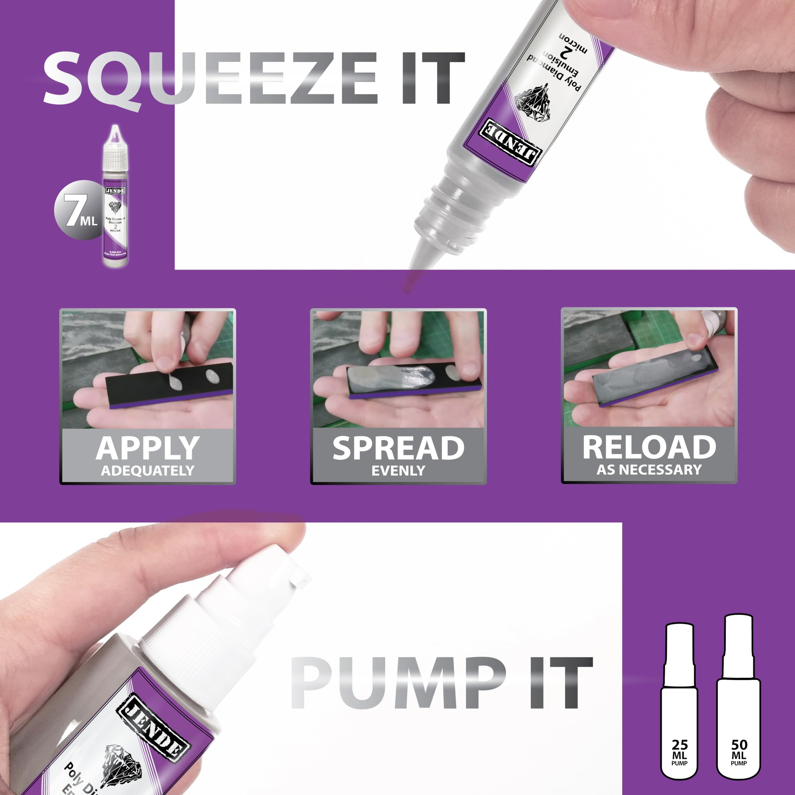 Jende emulsion on knife edge demonstrates compatible polish across popular sharpeners