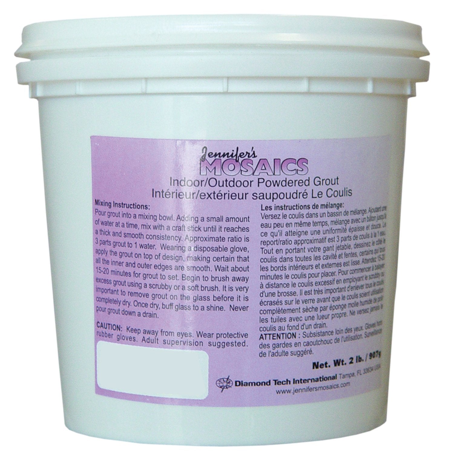 Jennifers Mosaics white powdered sanded grout for mosaics, durable interior and exterior joints.
