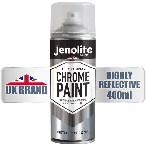 JENOLITE chrome spray paint finish on metal surfaces, durable chrome look for a polished result