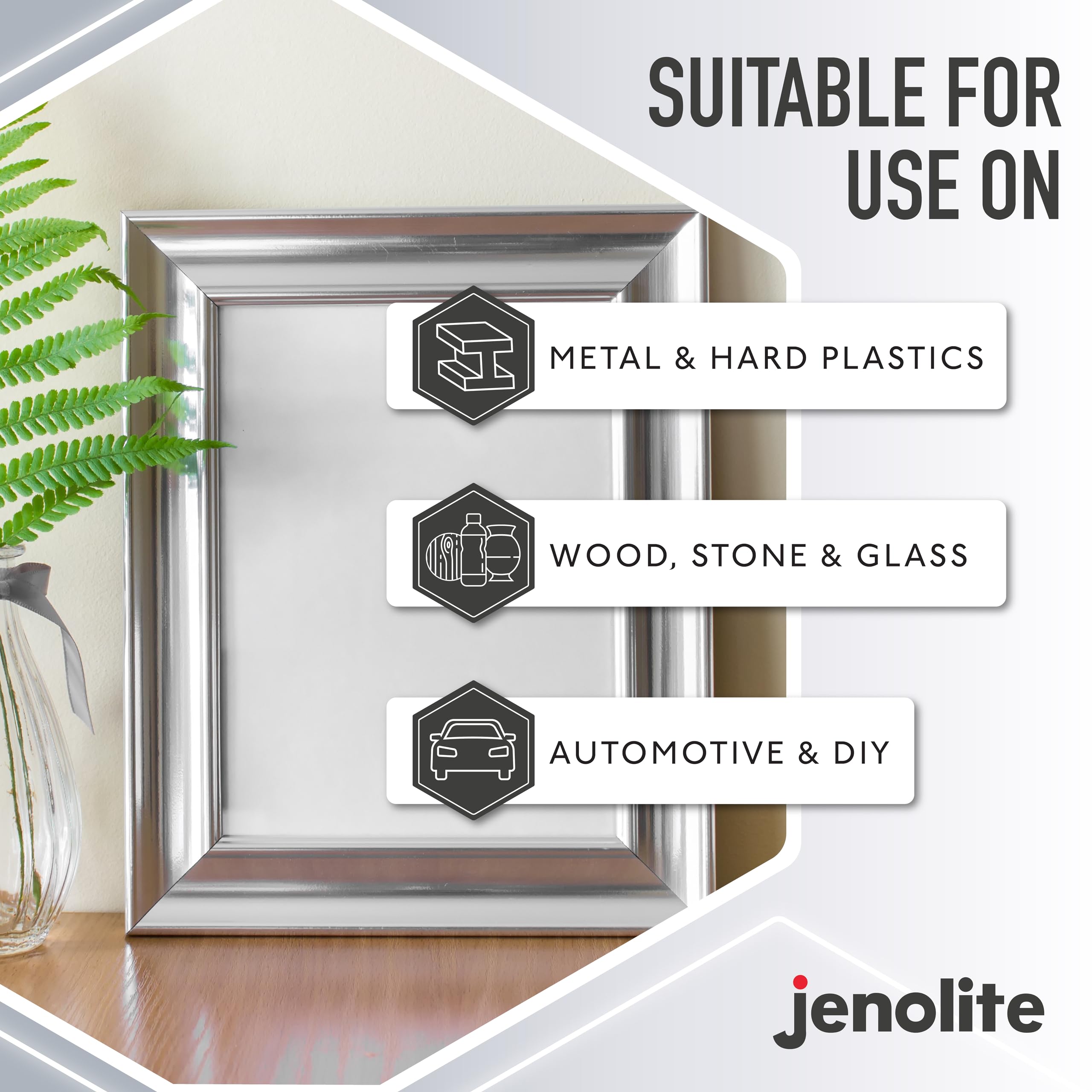 JENOLITE chrome spray paint on plastic surface with solid adhesion and metallic finish