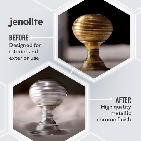 JENOLITE chrome spray paint on wood surface creating modern chrome accents