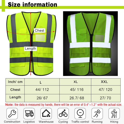 JenPen reflective safety vest back view showing full coverage across shoulders and back.
