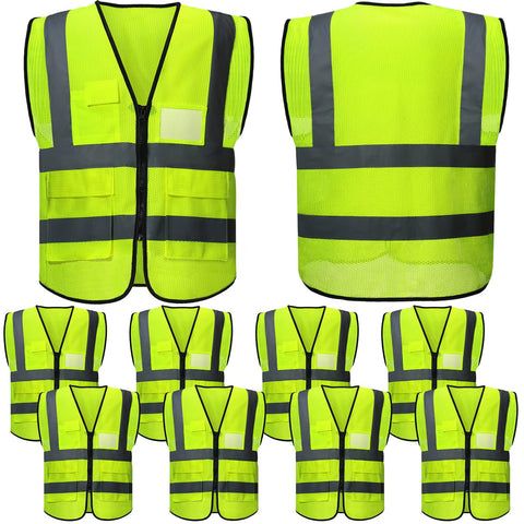 JenPen 10-pack reflective safety vest, front view with 360-degree visibility for day or night work.