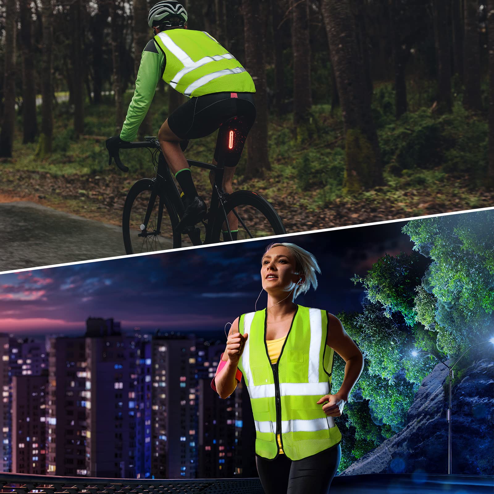 JenPen wearer using vest during outdoor activity with high visibility safety.