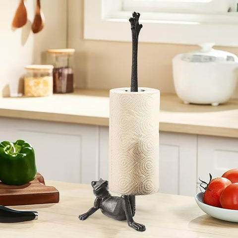 Jeonz frog leg toilet paper stand adds playful storage in the bathroom.