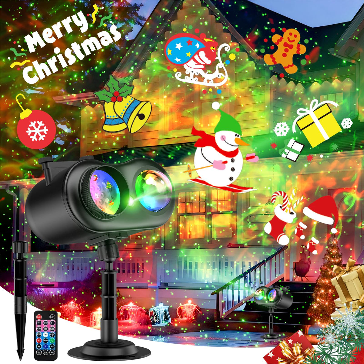 Jepwe Christmas projector in front yard display for festive curb appeal