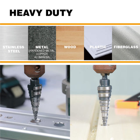 Jerax M2 HSS step drill hex shank quick-change in use