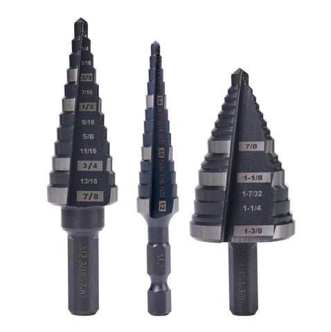 Jerax Tools step drill set shows visible hole-size markers for precise sizing