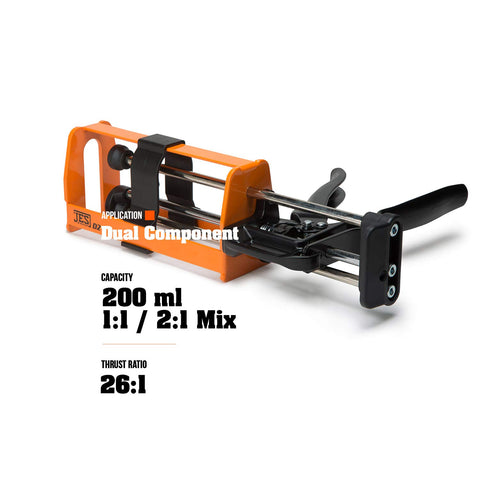JES Innovations dual cartridge gun load 200ml demonstrates quick snap-on cartridge change.
