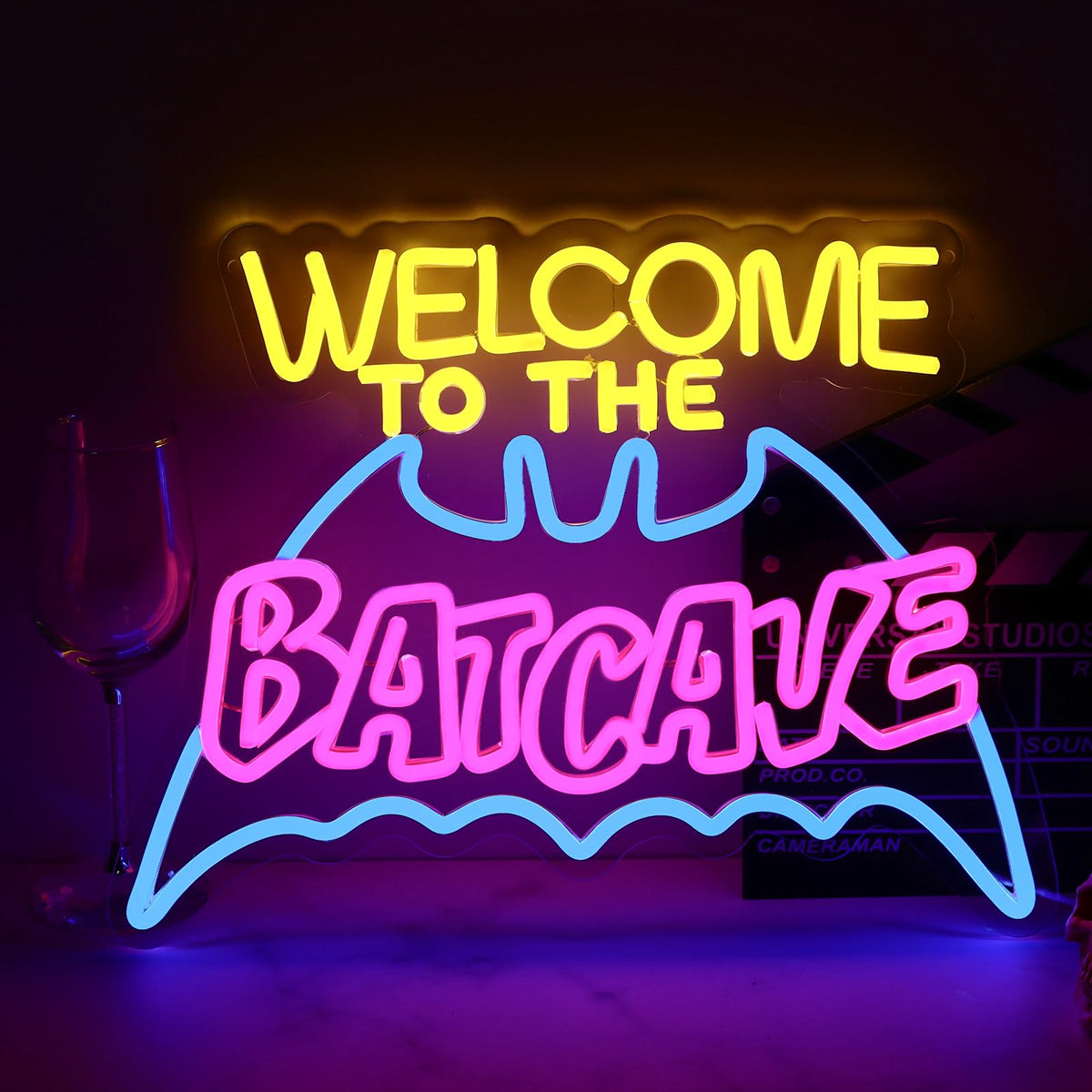 Jesalah bat cave neon sign mounted on wall for Halloween ambience