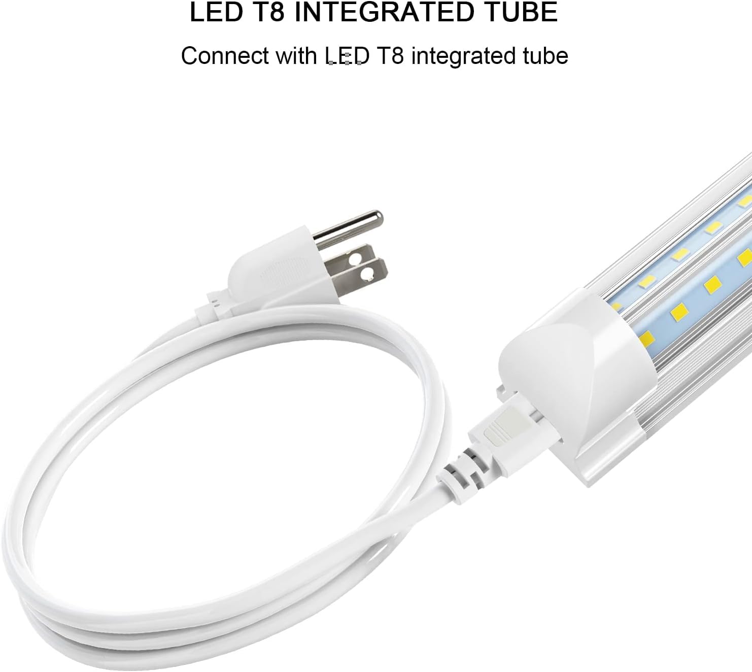 JESLED integrated LED tube plug-and-cable setup showing plug-and-play.