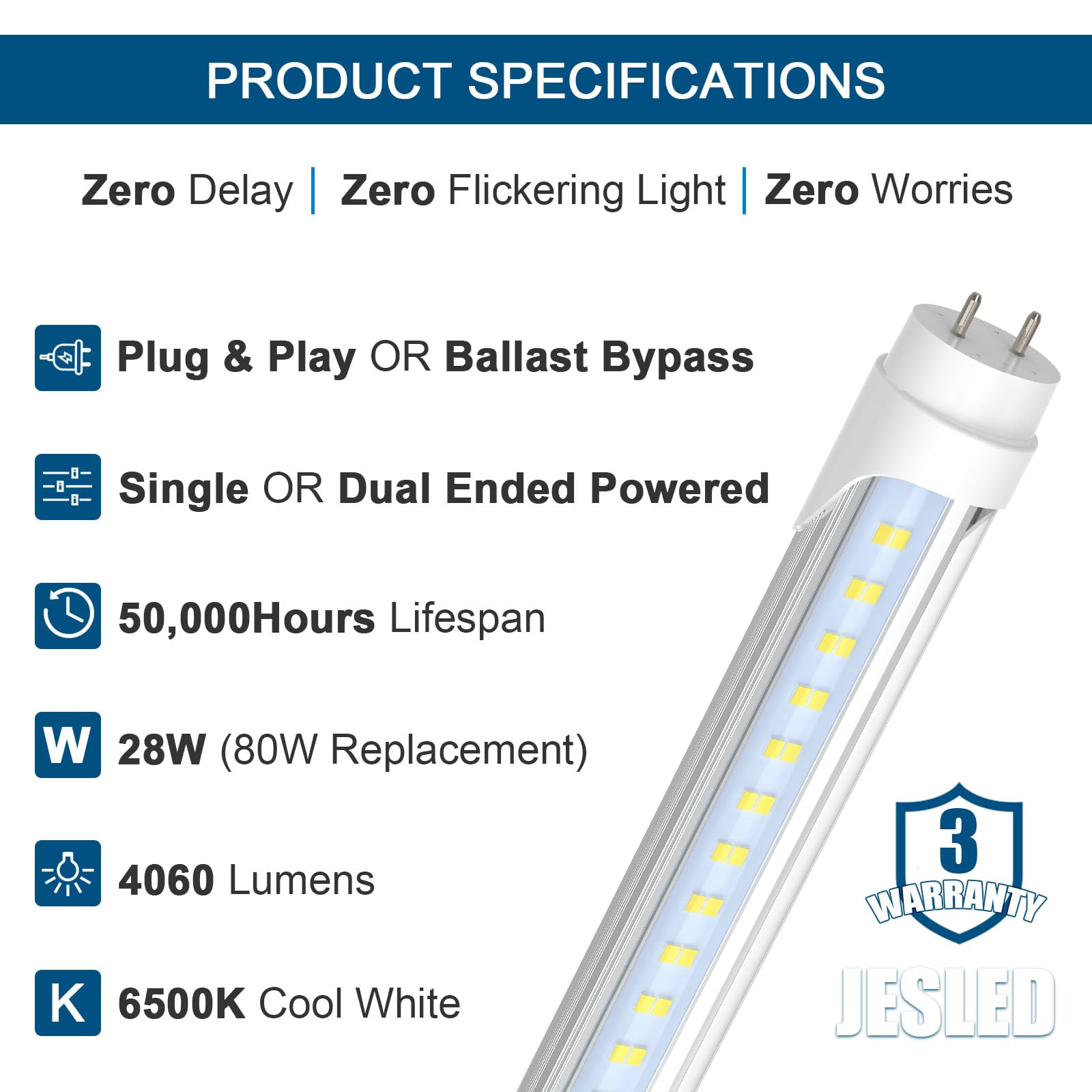 JESLED plug-and-play or ballast bypass setup for easy LED conversion.