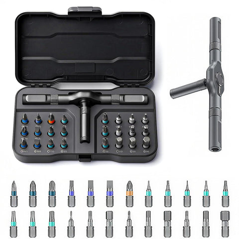 JESRYTOUR 24-in-1 screwdriver with magnetic bits for quick furniture and electronics fixes.