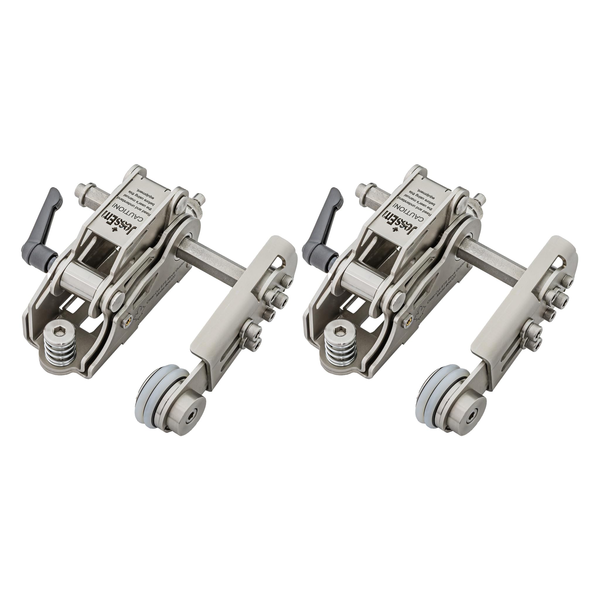 JessEm Clear-Cut STS stock guides with rollers for secure feeding along the fence