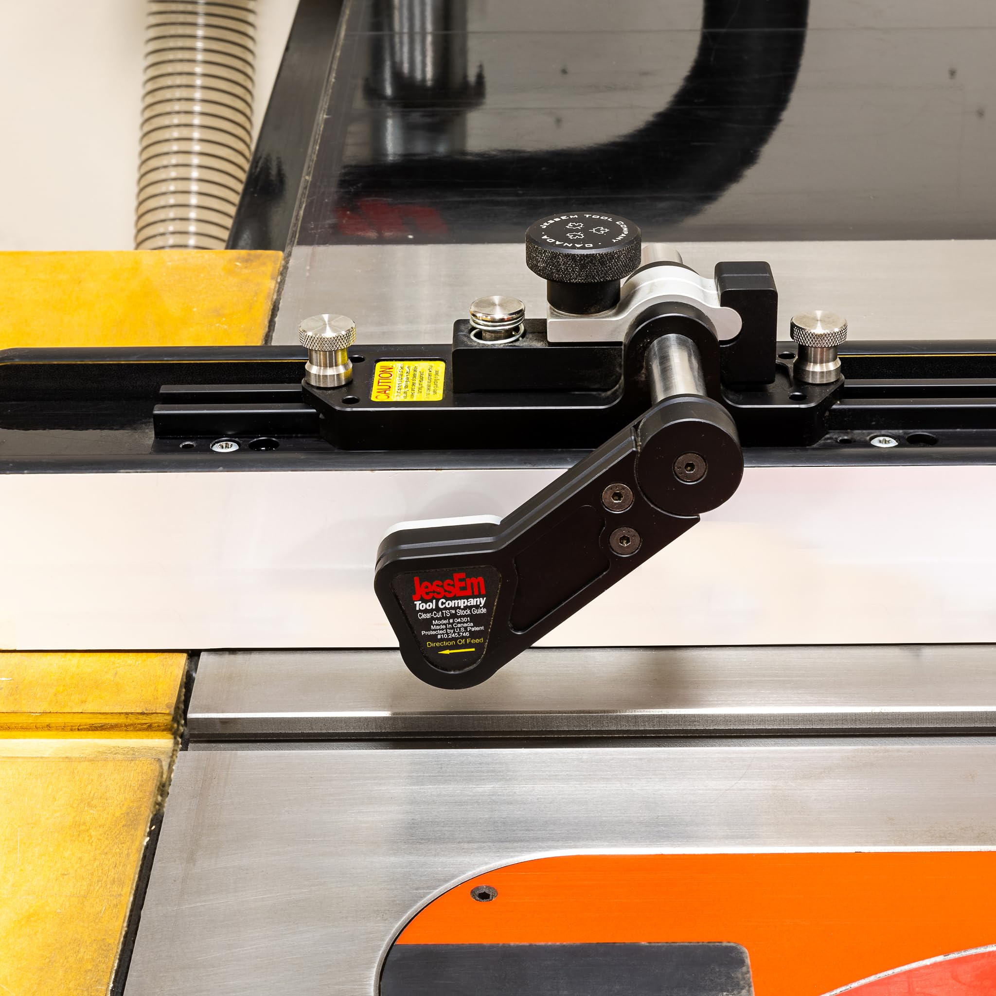 JessEm TS guides installed on a table saw for wide boards and large panels.