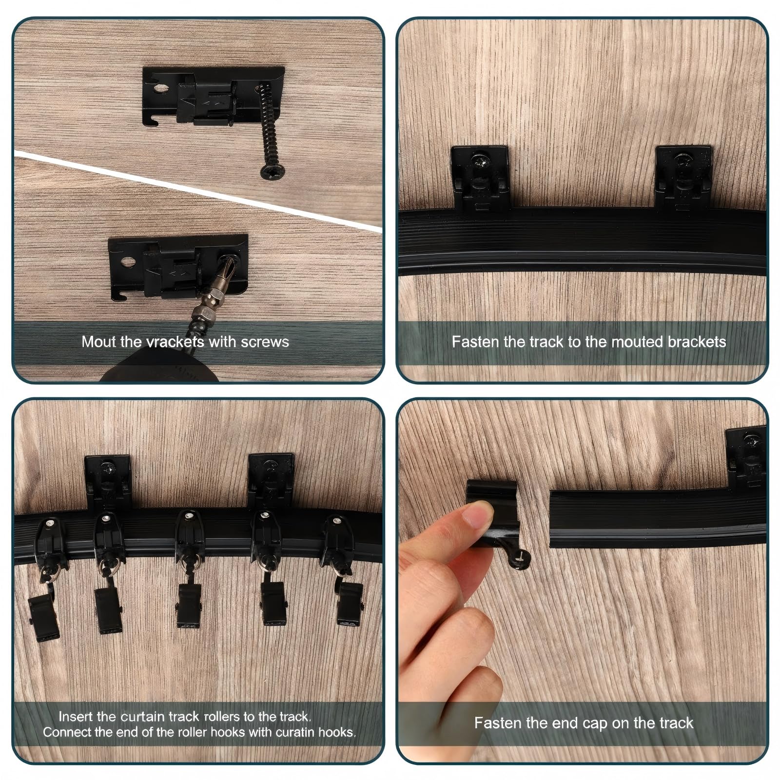 Jetec 5m curtain track kit includes brackets, screws, anchors, and clips.