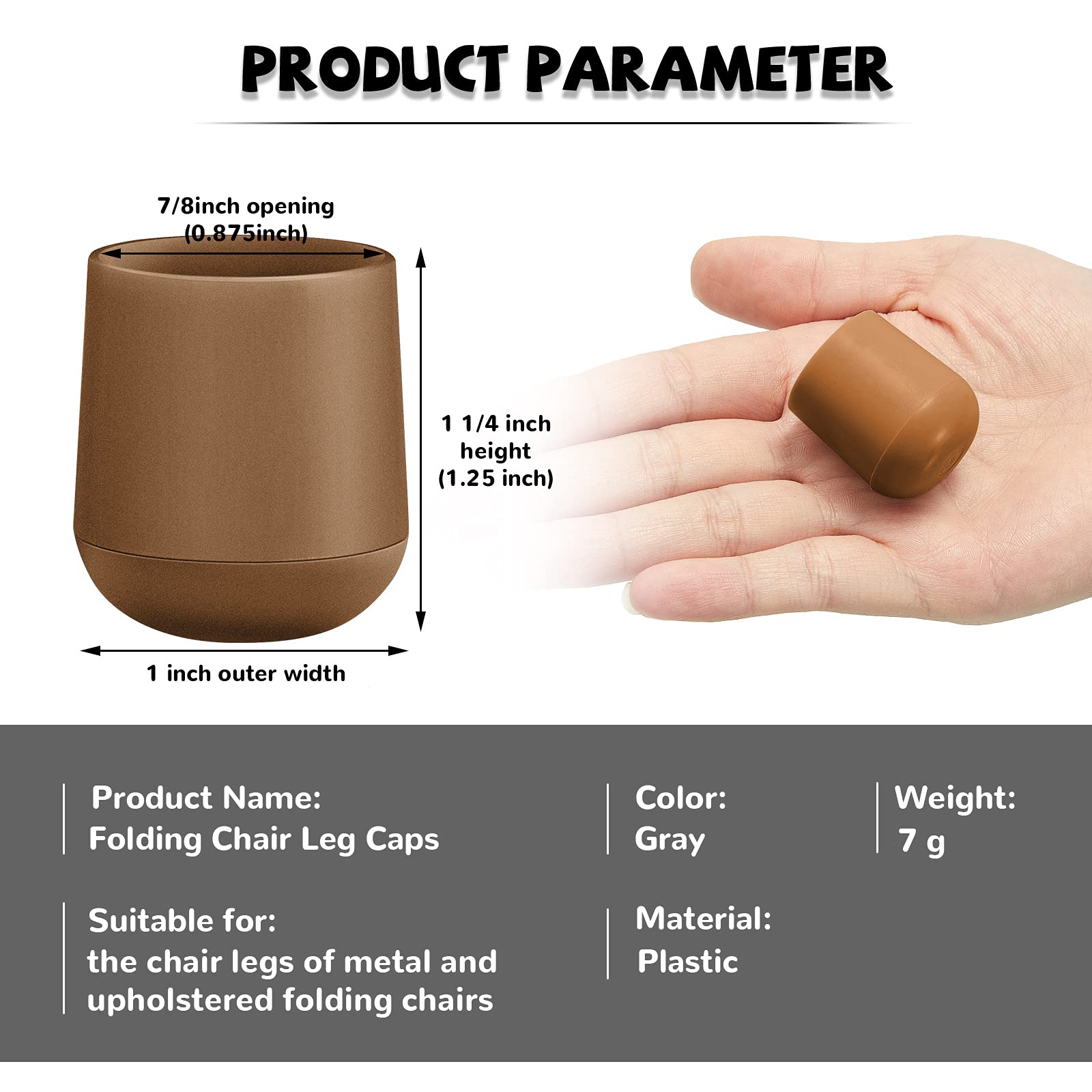 Jetec heavy-duty end caps prevent floor scratching on metal folding chairs.