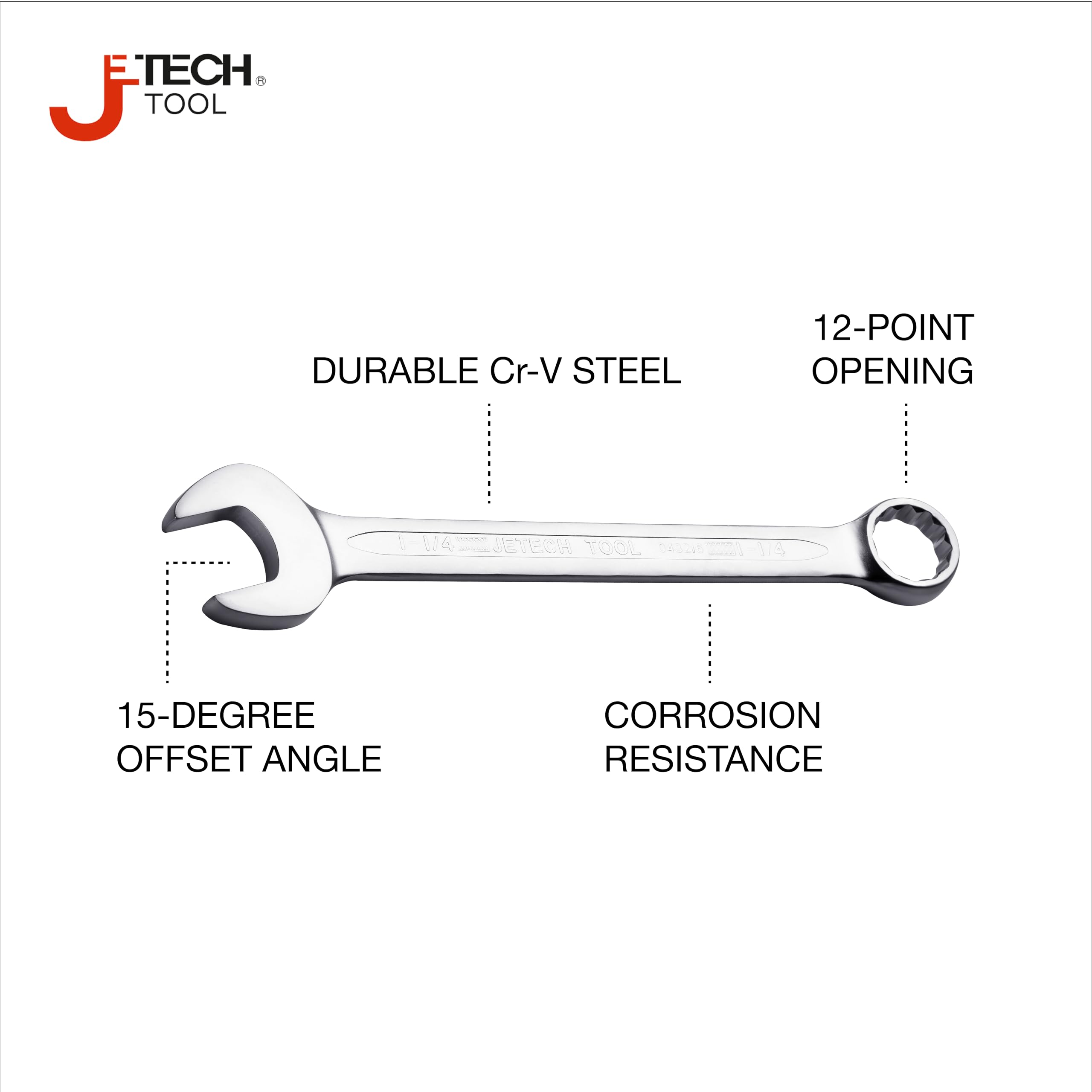 Jetech 1-1/4-inch combo wrench box-end offset for tight spaces.