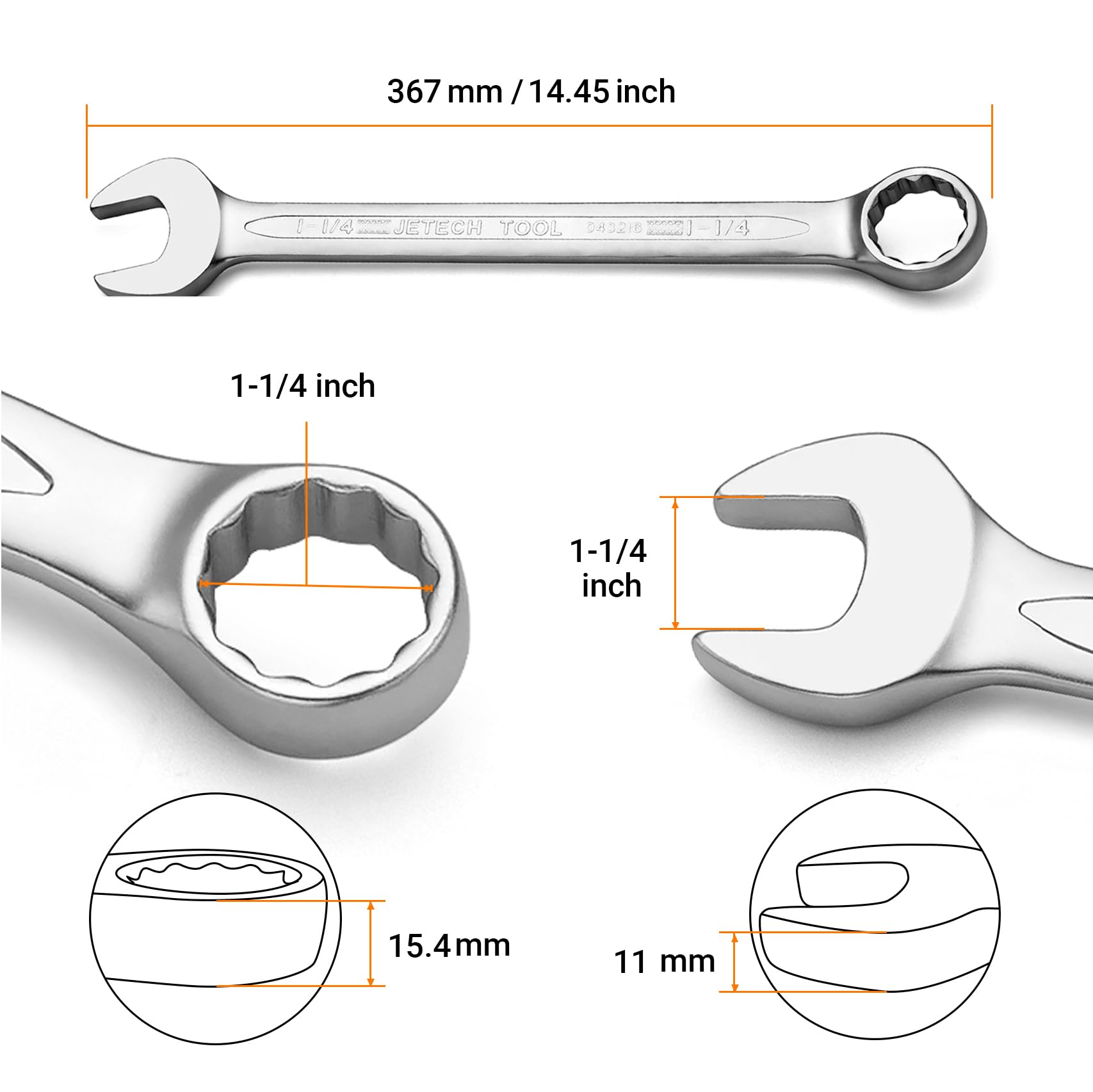 Jetech wrench with sand-blasted finish resists corrosion during heavy use.