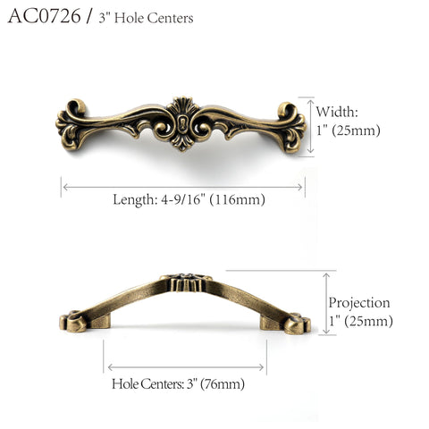 Jetland antique brass drawer pulls shown on a drawer for a classic update.