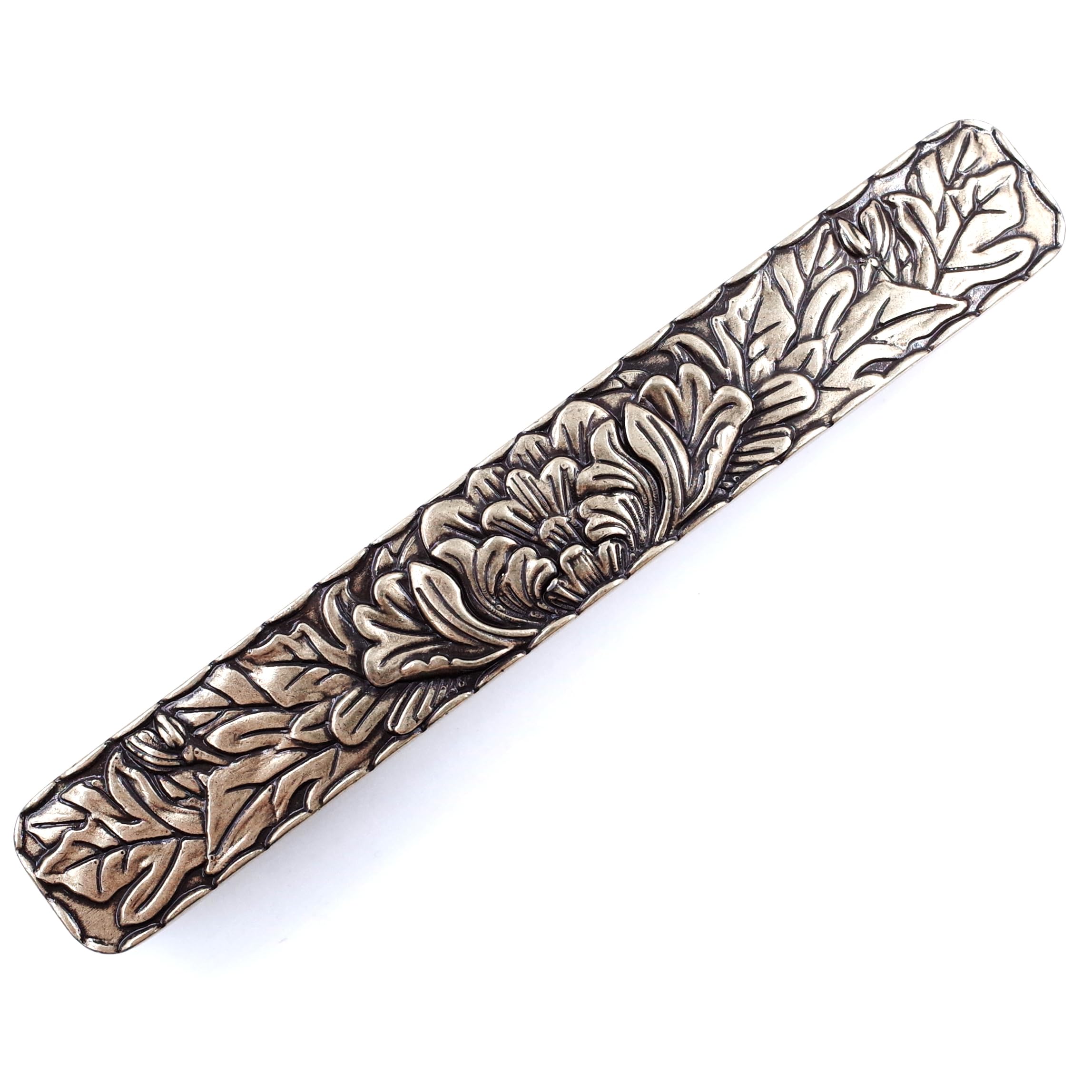Six-pack antique peony pulls provide easy, cohesive updates across multiple drawers.