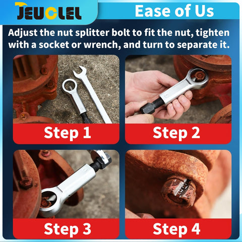 JEUCLEL large nut splitter aligned with nut before splitting