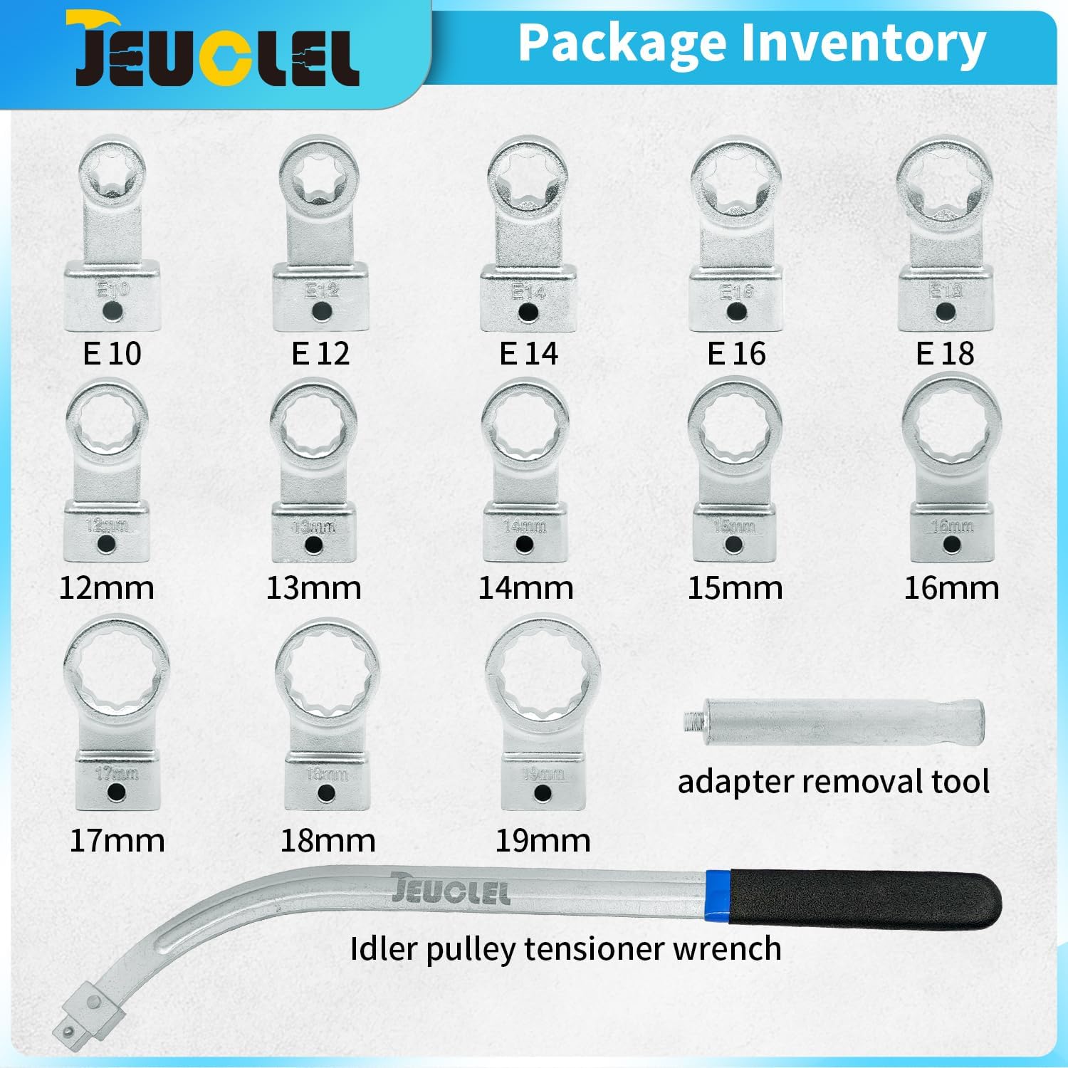 JEUCLEL long curved wrench enabling access to tight engine bays.